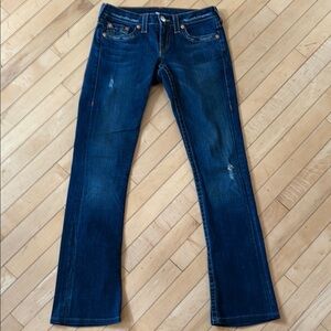 True Religion Gina Dark Denim Jeans Distressed Size 27 - Professionally Hemmed